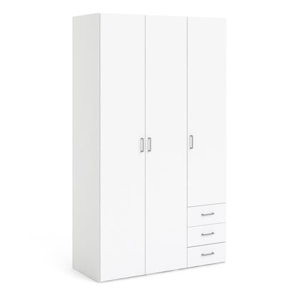 space wardrobe 3 doors 3 drawers in white 2000