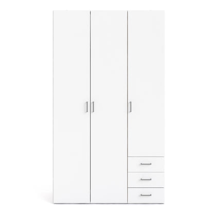 space wardrobe 3 doors 3 drawers in white 2000