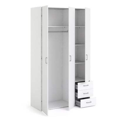 space wardrobe 3 doors 3 drawers in white 2000