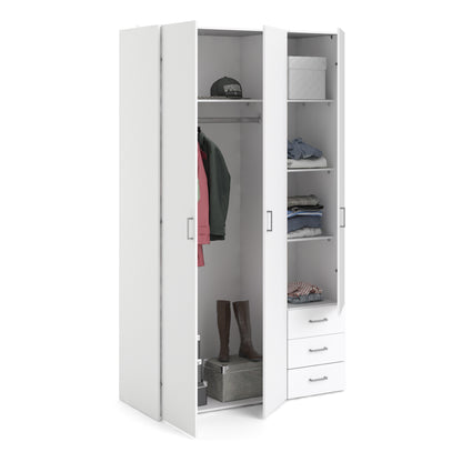 space wardrobe 3 doors 3 drawers in white 2000