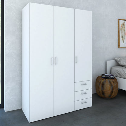 space wardrobe 3 doors 3 drawers in white 2000