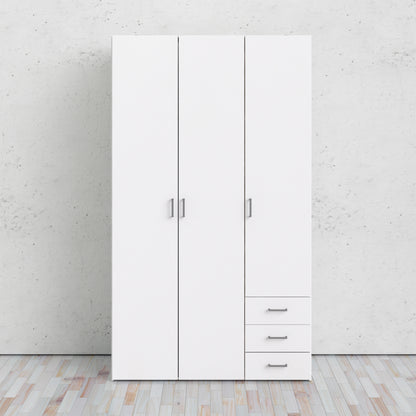 space wardrobe 3 doors 3 drawers in white 2000