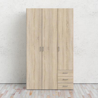 space wardrobe 3 doors 3 drawers in oak 2000