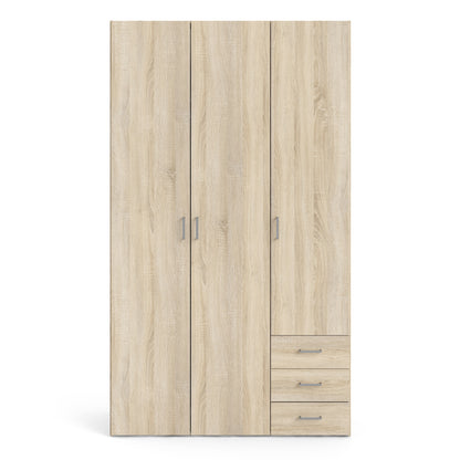 space wardrobe 3 doors 3 drawers in oak 2000