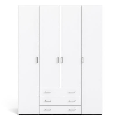 space wardrobe 4 doors 3 drawers in white 2000