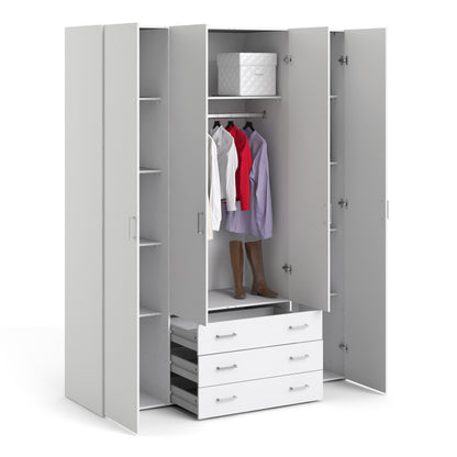 space wardrobe 4 doors 3 drawers in white 2000