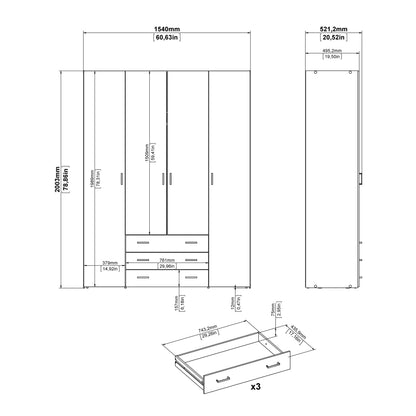 space wardrobe 4 doors 3 drawers in white 2000