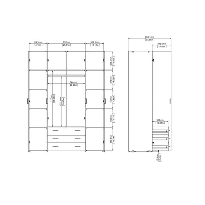 space wardrobe 4 doors 3 drawers in oak 2000