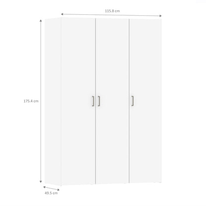 space wardrobe 3 doors white 1750
