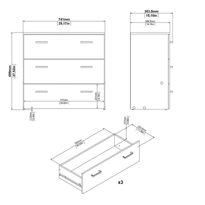 space chest of 3 drawers in white