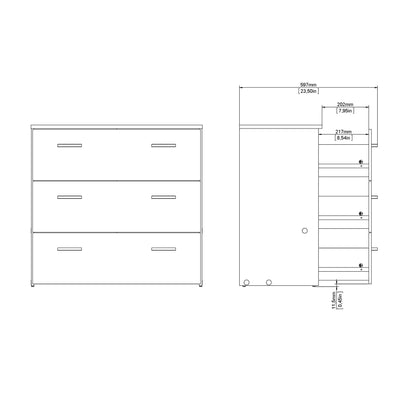 space chest of 3 drawers in oak