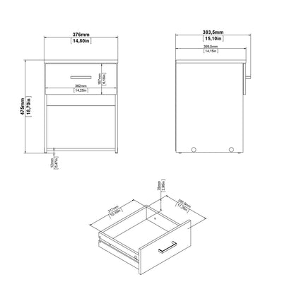 space bedside 1 drawer in white