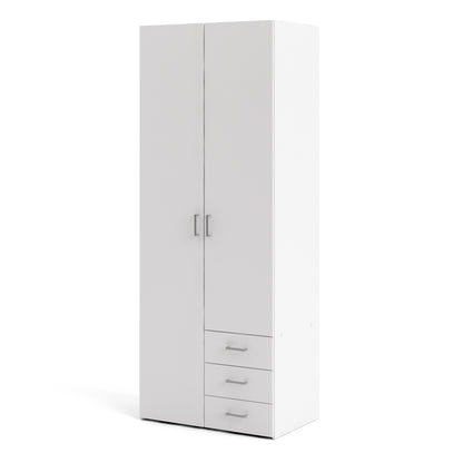 space wardrobe 2 doors 3 drawers in white 2000
