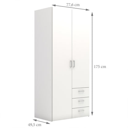 space wardrobe 2 doors 3 drawers white 1750