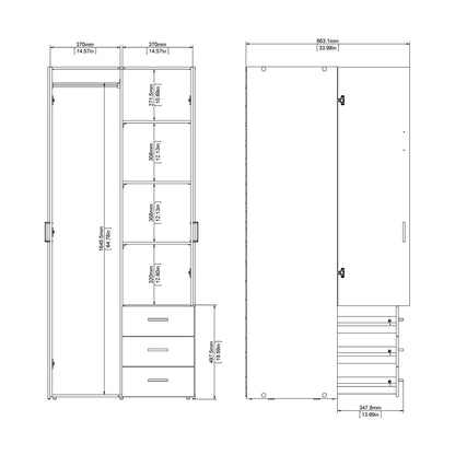 space wardrobe 2 doors 3 drawers white 1750