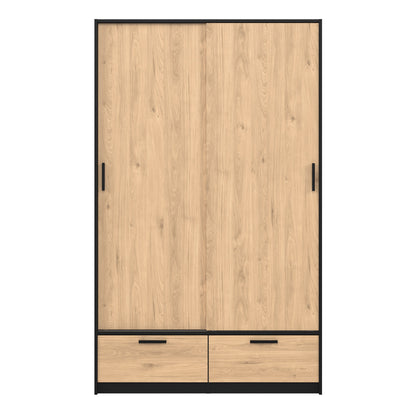 line wardrobe with 2 doors 2 drawers in black and jackson hickory oak