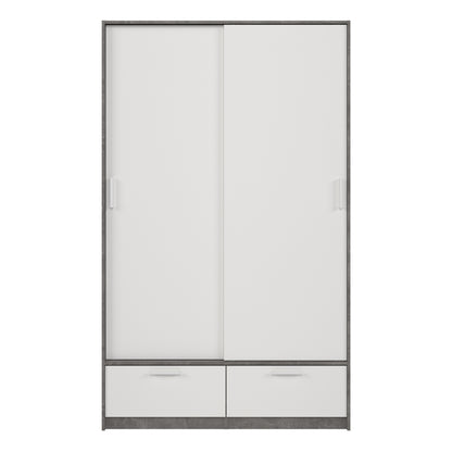 line wardrobe with 2 doors 2 drawers in white and concrete