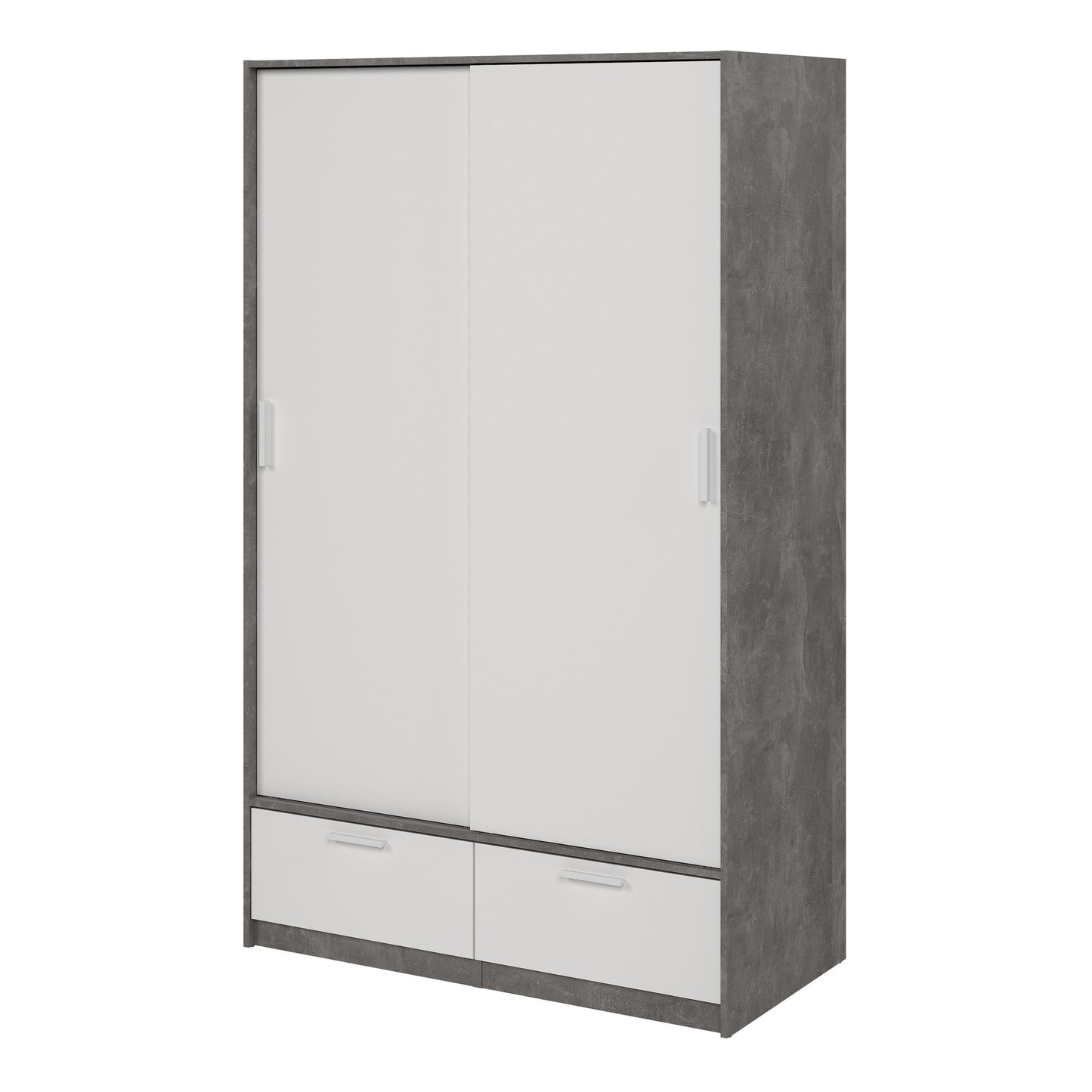 line wardrobe with 2 doors 2 drawers in white and concrete