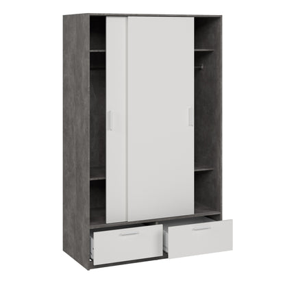 line wardrobe with 2 doors 2 drawers in white and concrete
