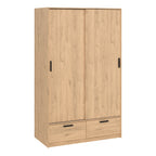 Line Wardrobe with 2 Sliding Doors 2 Drawers in Jackson Hickory Oak
