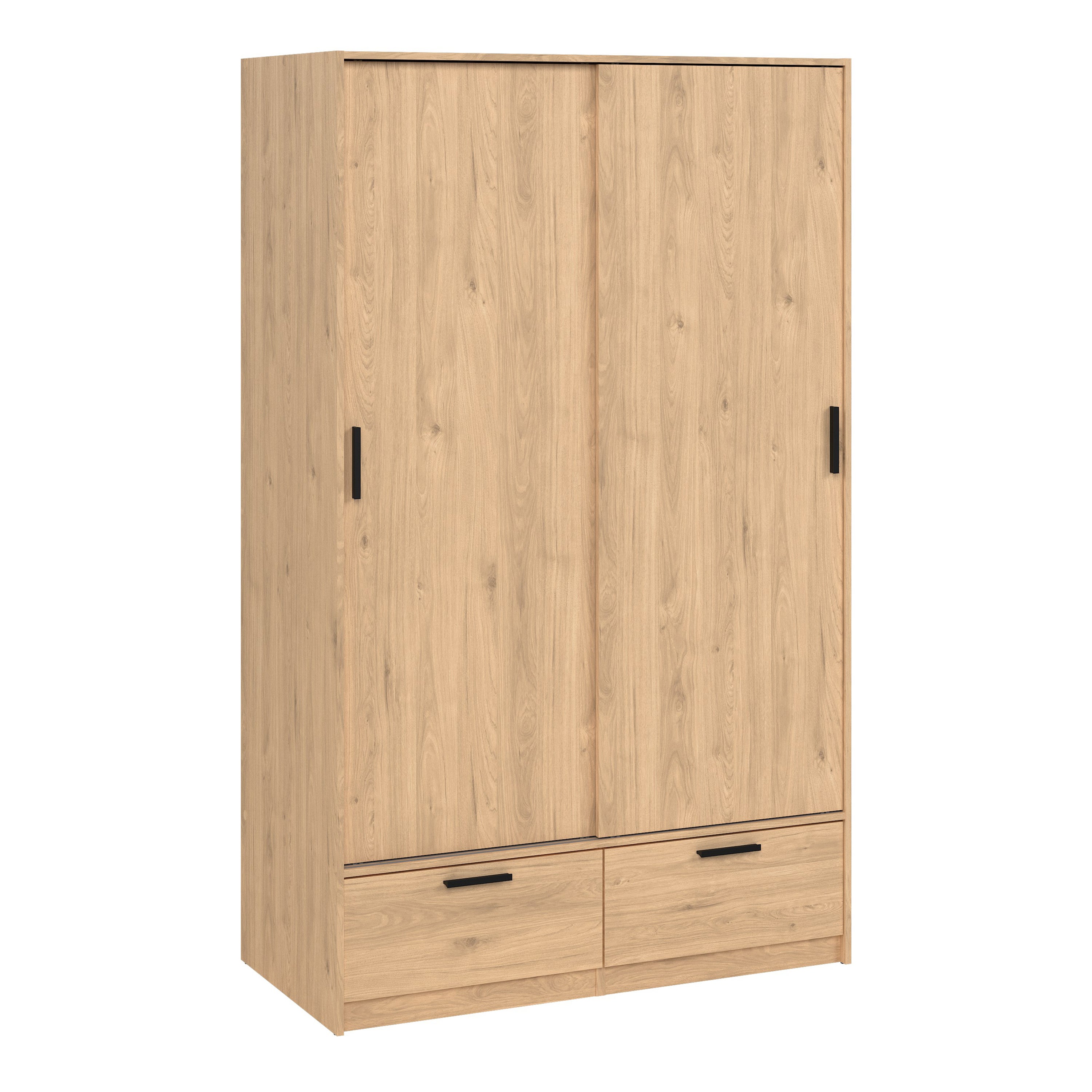 Line Wardrobe with 2 Sliding Doors 2 Drawers in Jackson Hickory Oak