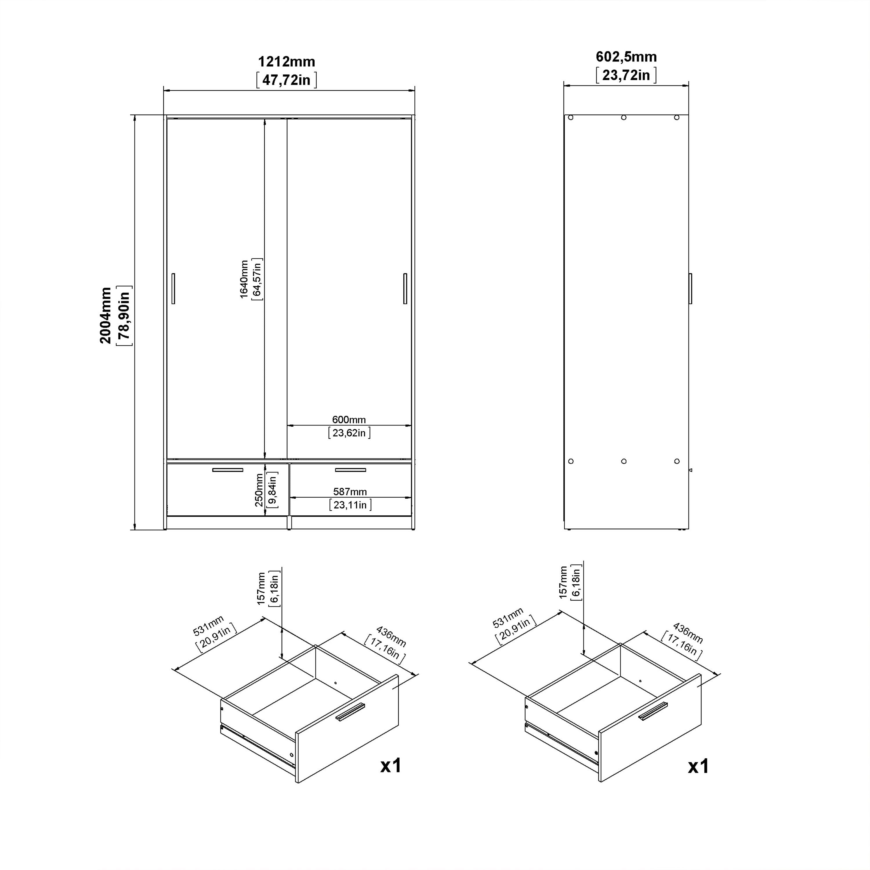 Line Wardrobe with 2 Sliding Doors 2 Drawers in Jackson Hickory Oak