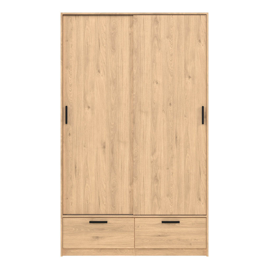 Line Wardrobe with 2 Sliding Doors 2 Drawers in Jackson Hickory Oak