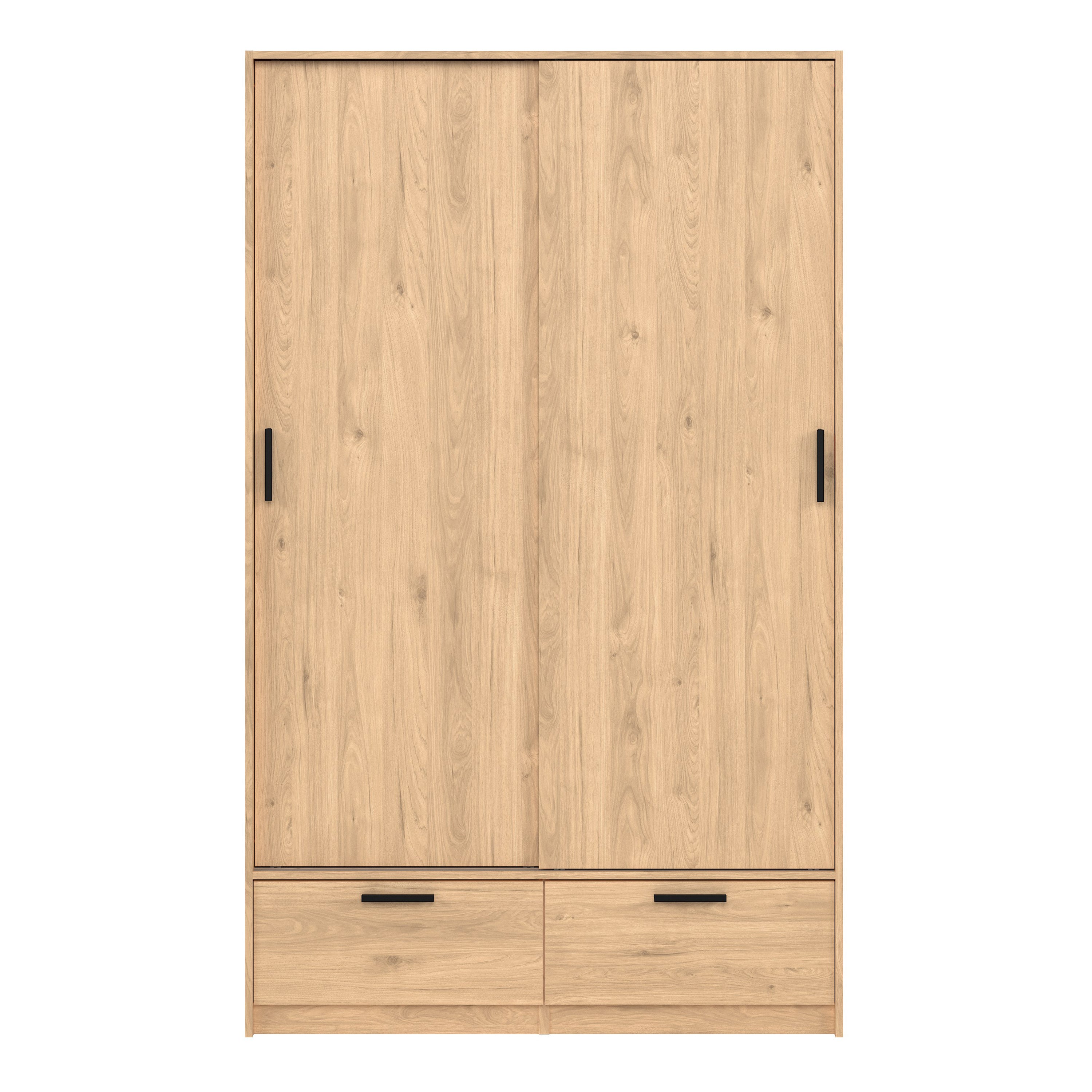Line Wardrobe with 2 Sliding Doors 2 Drawers in Jackson Hickory Oak