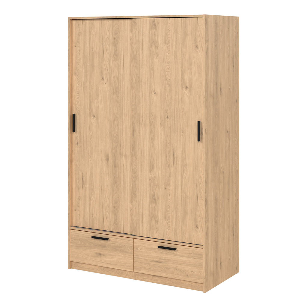 Line Wardrobe with 2 Sliding Doors 2 Drawers in Jackson Hickory Oak