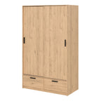Line Wardrobe with 2 Sliding Doors 2 Drawers in Jackson Hickory Oak
