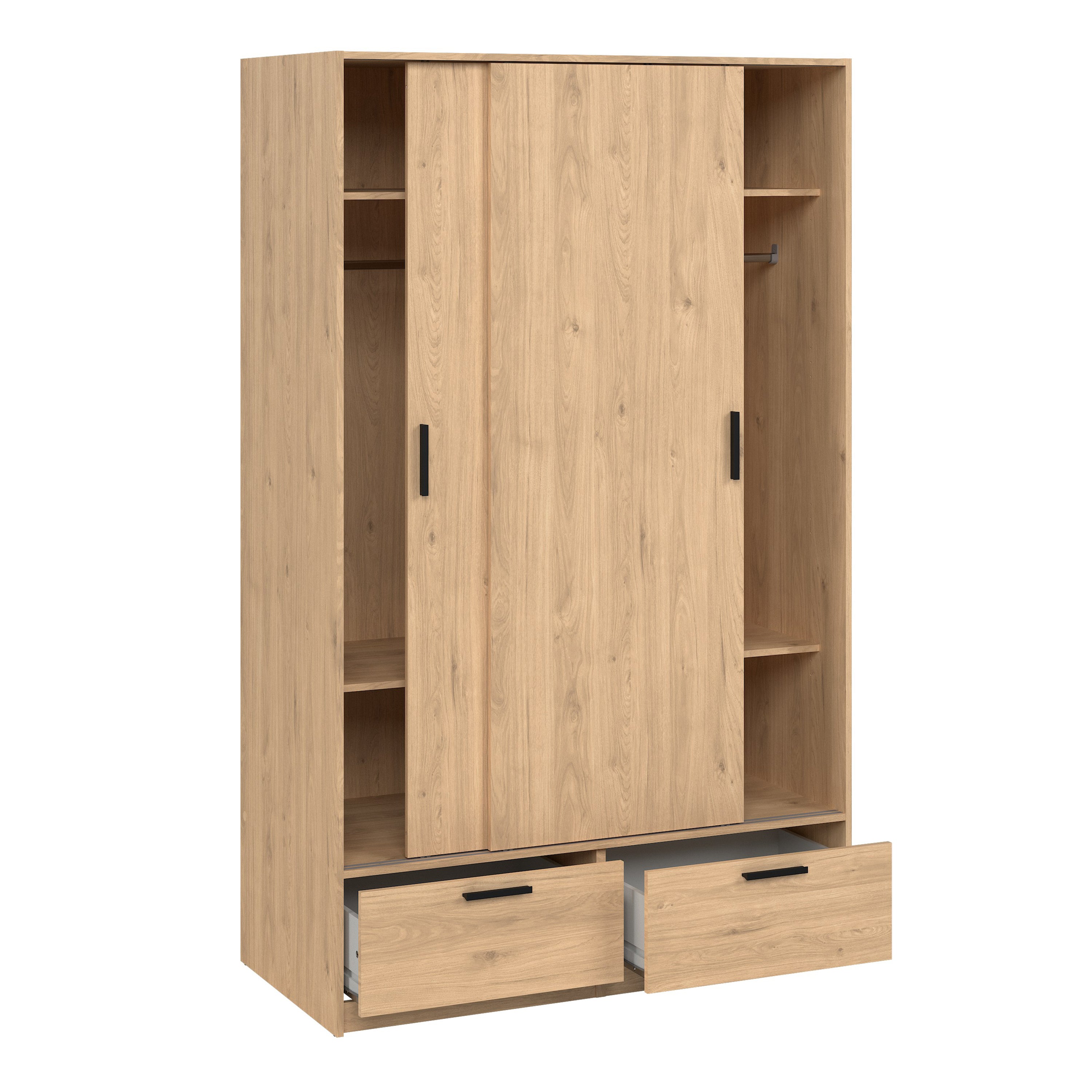 Line Wardrobe with 2 Sliding Doors 2 Drawers in Jackson Hickory Oak