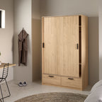 Line Wardrobe with 2 Sliding Doors 2 Drawers in Jackson Hickory Oak