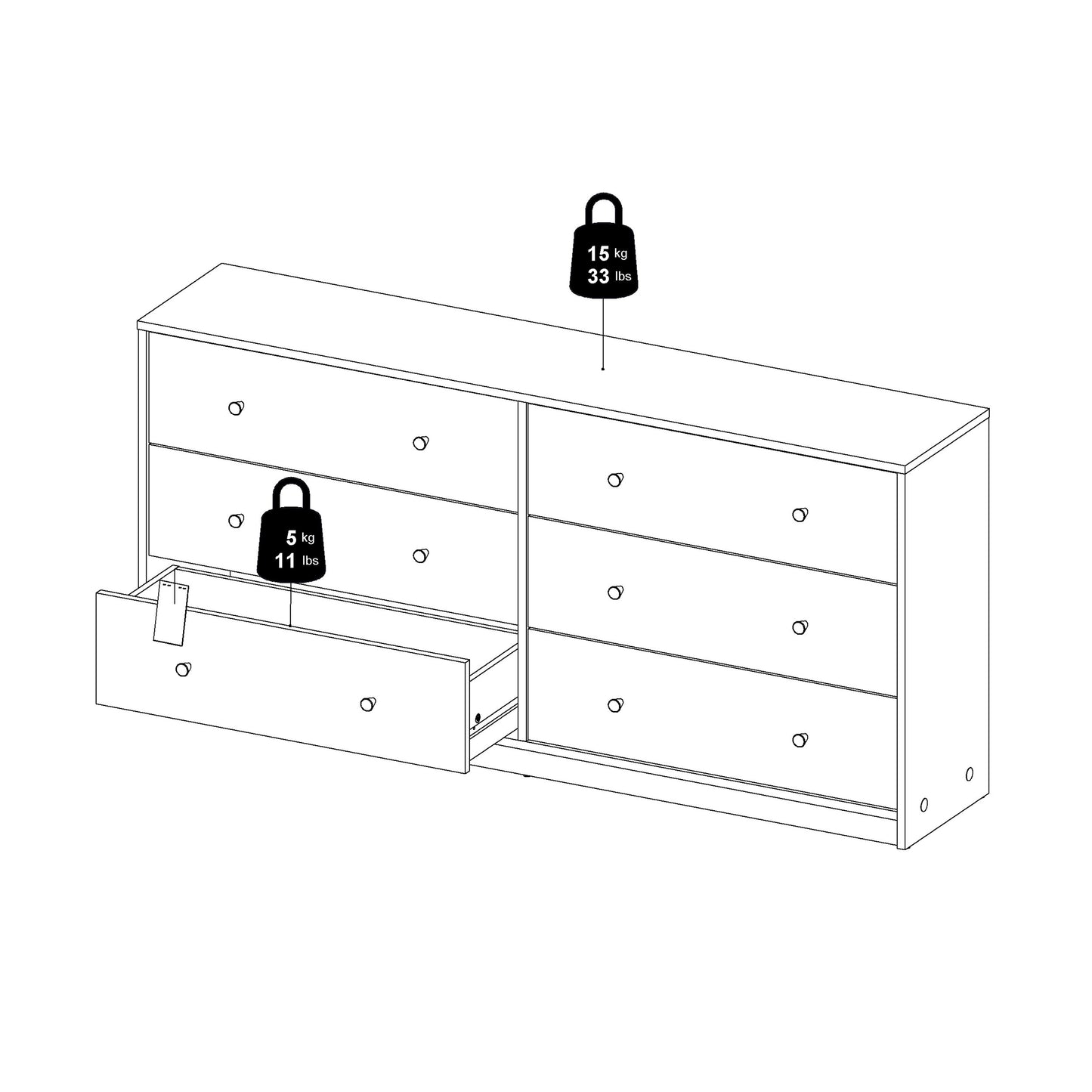 may chest of 6 drawers (3+3) in black