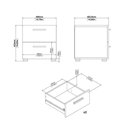 pepe bedside 2 drawers in black