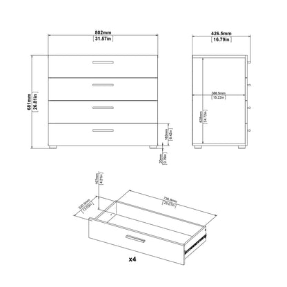 pepe chest of 4 drawers in oak with white high gloss