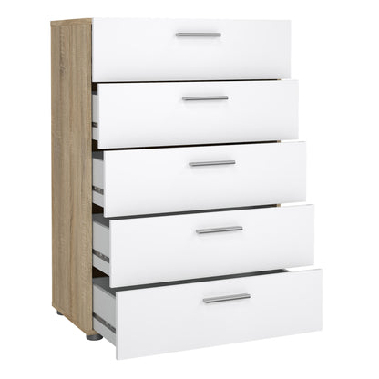 pepe chest of 5 drawers in oak with white high gloss