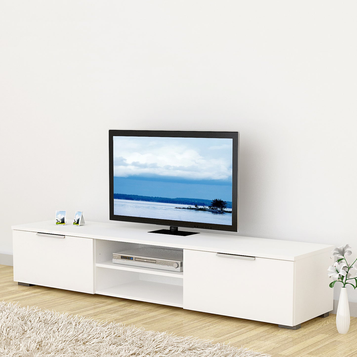 match tv unit 2 drawers 2 shelf in white high gloss