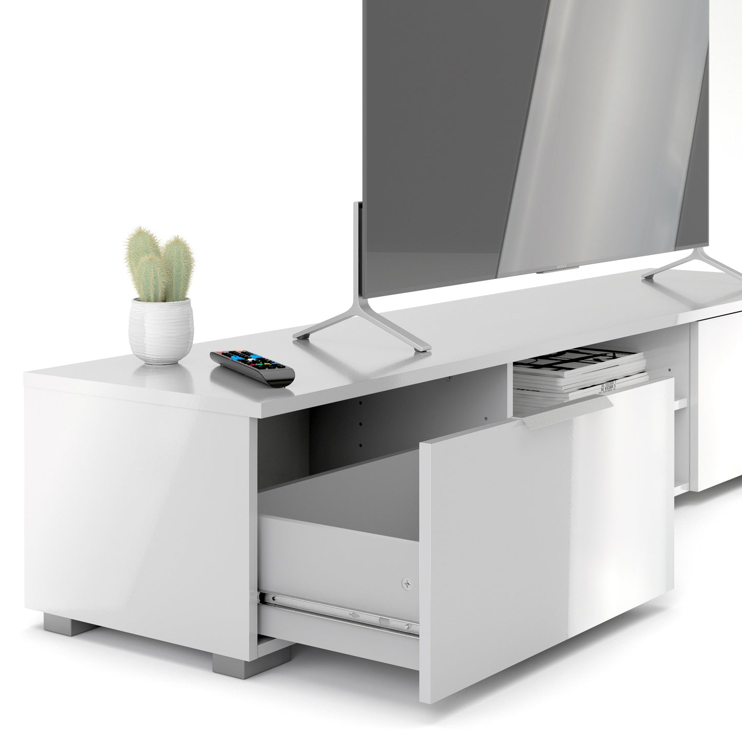 match tv unit 2 drawers 2 shelf in white high gloss