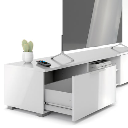 match tv unit 2 drawers 2 shelf in white high gloss
