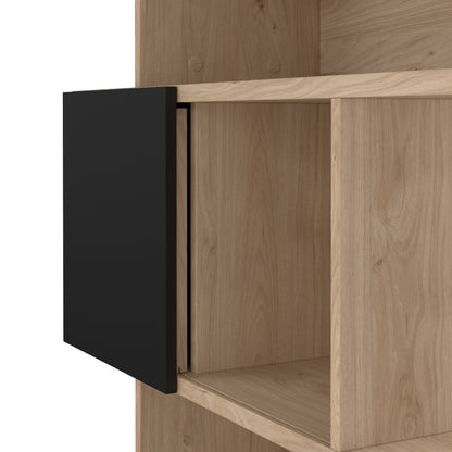 maze asymmetrical bookcase with 3 doors in jackson hickory and black