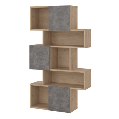 maze asymmetrical bookcase with 3 doors in jackson hickory and concrete