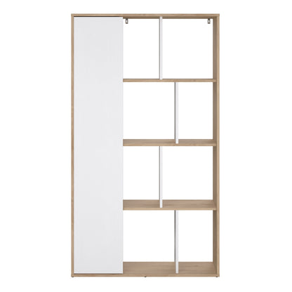 maze bookcase with 1 door in jackson hickory and white high gloss