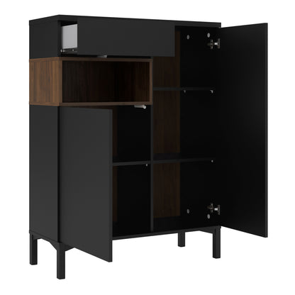 roomers sideboard 2 door 1 drawer in black and walnut