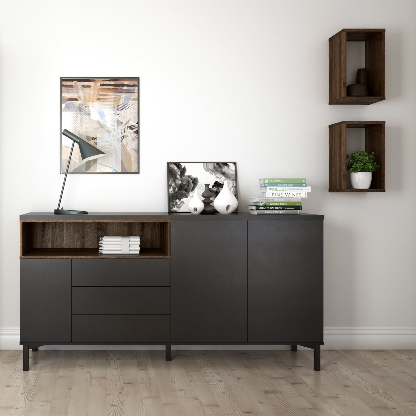 roomers wall shelf unit in walnut