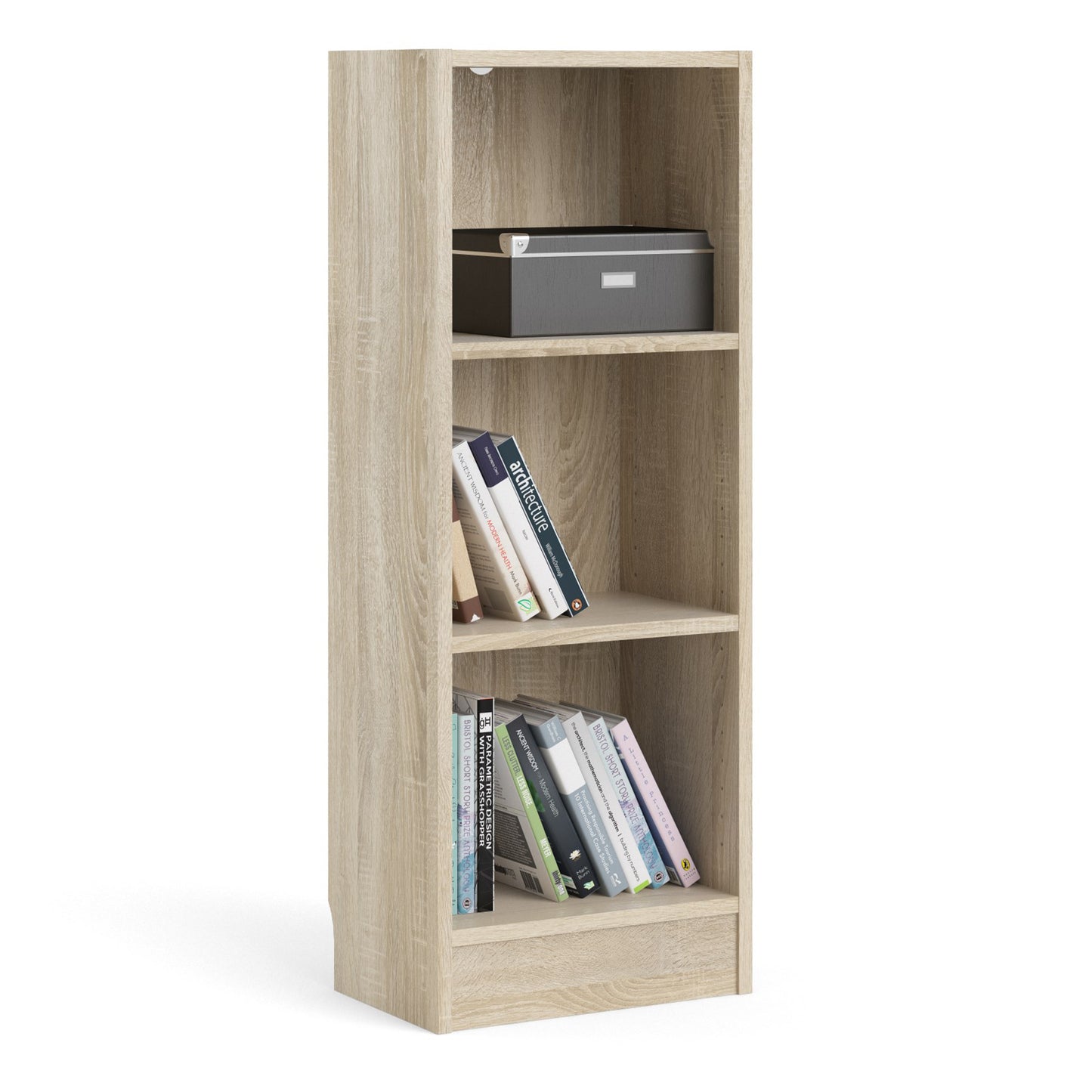 basic low narrow bookcase (2 shelves) in oak