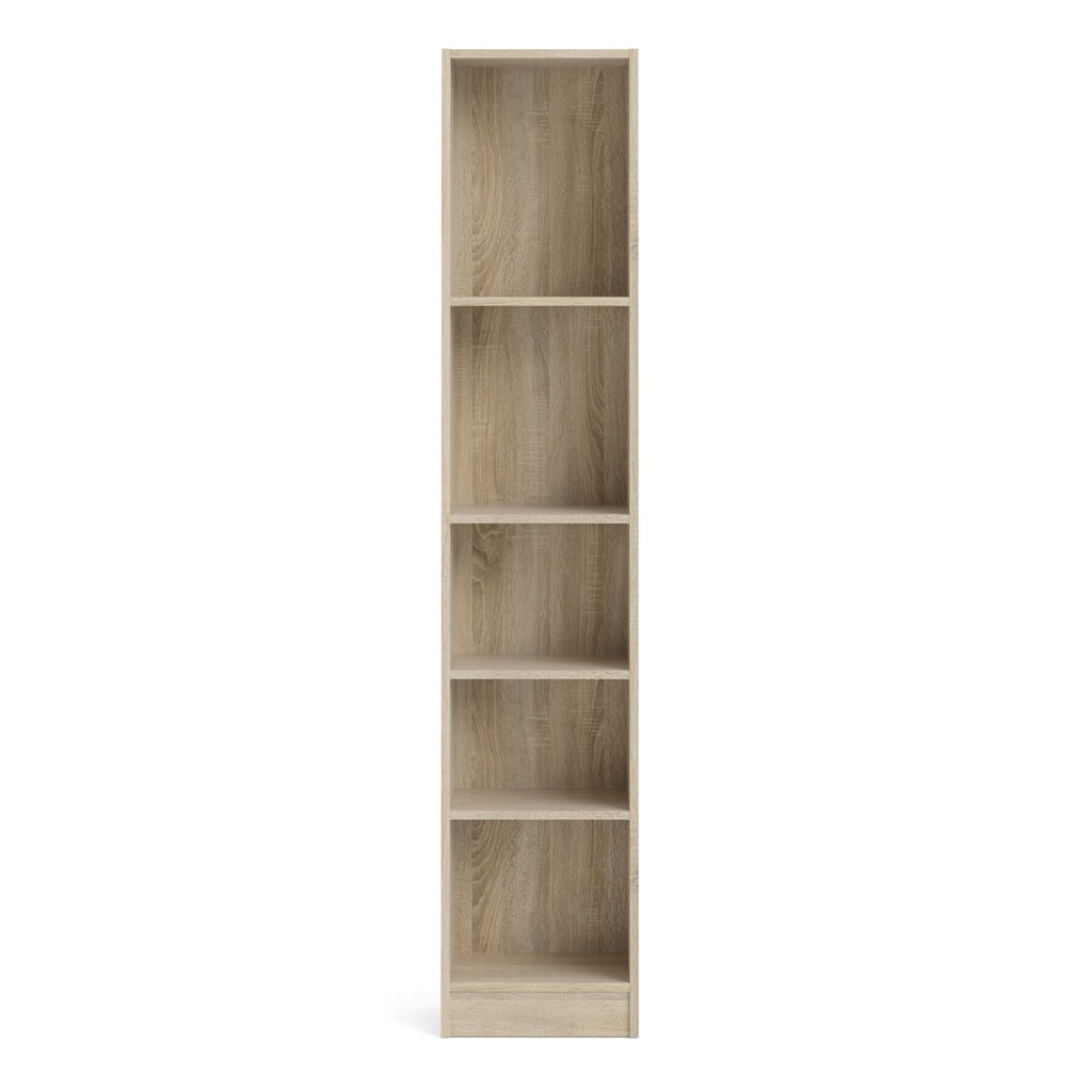 Basic Tall Narrow Oak Bookcase with 4 Shelves – Space Saving Wooden Storage Unit