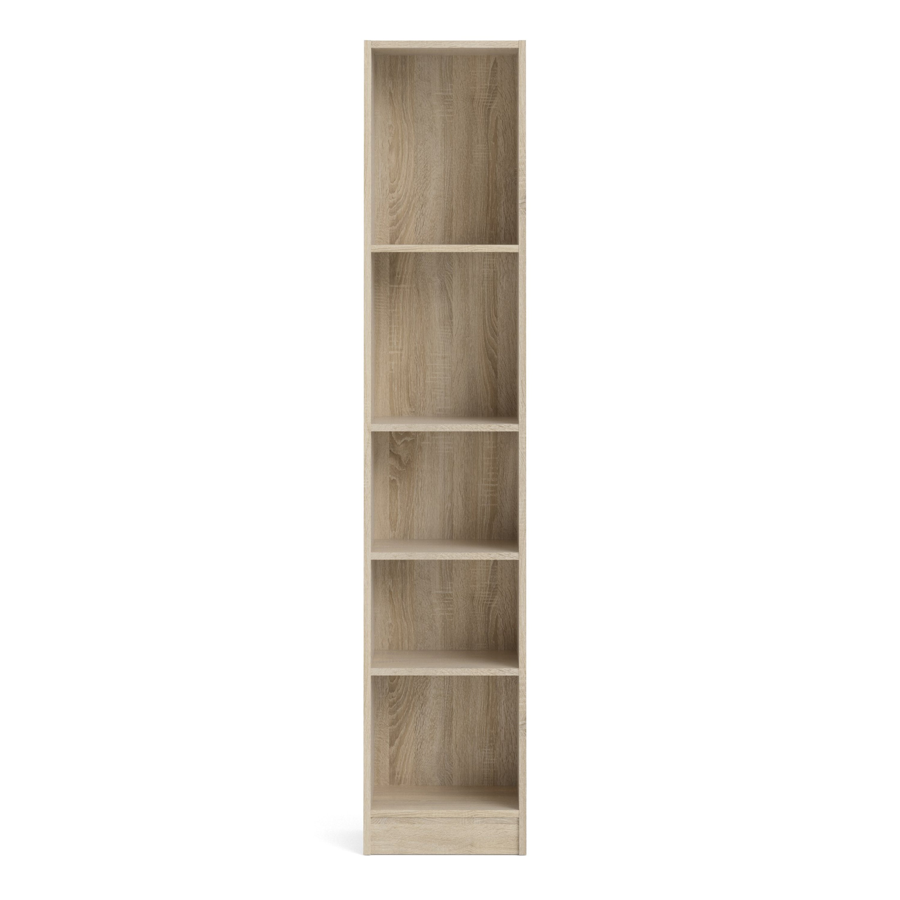 Basic Tall Narrow Oak Bookcase with 4 Shelves – Space Saving Wooden Storage Unit