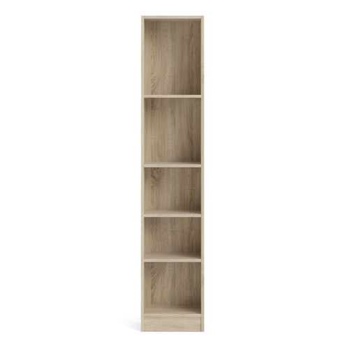 Basic Tall Narrow Oak Bookcase with 4 Shelves – Space Saving Wooden Storage Unit