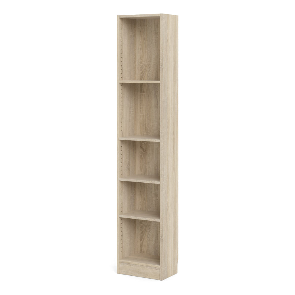Basic Tall Narrow Oak Bookcase with 4 Shelves – Space Saving Wooden Storage Unit