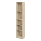 Basic Tall Narrow Oak Bookcase with 4 Shelves – Space Saving Wooden Storage Unit